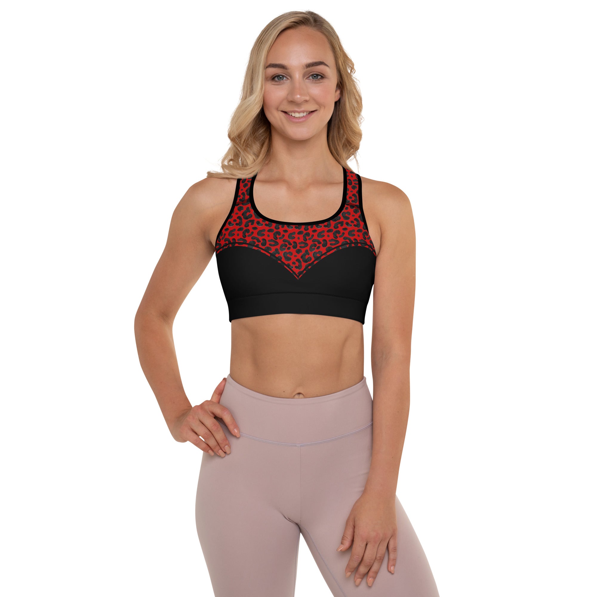 Red Leopard Print Heart Shaped Sports Bra